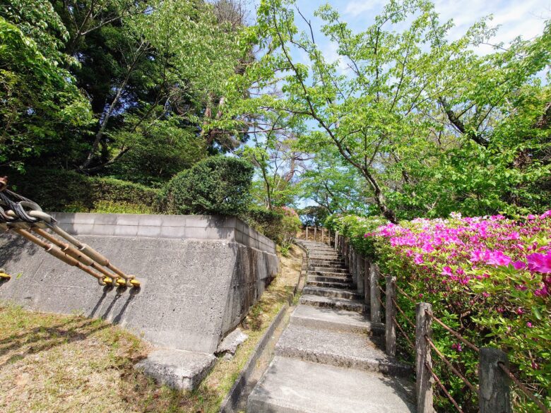 遠島山公園のしらさぎ橋から階段へ