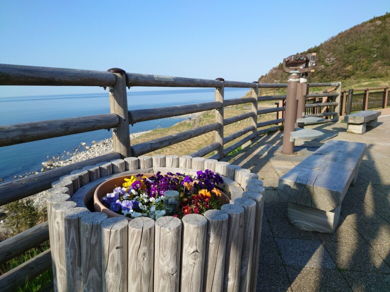 能登半島地震後の春の白米千枚田・道の駅 千枚田ポケットパークの手入れされている花壇