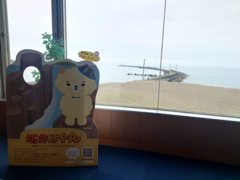 三国温泉 ゆあぽーとの1階に設置されている坂井ほや丸のパネル