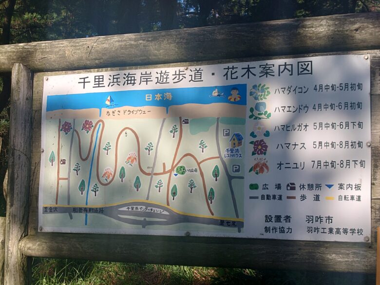 千里浜なぎさドライブウェイのそばの散歩道の案内図