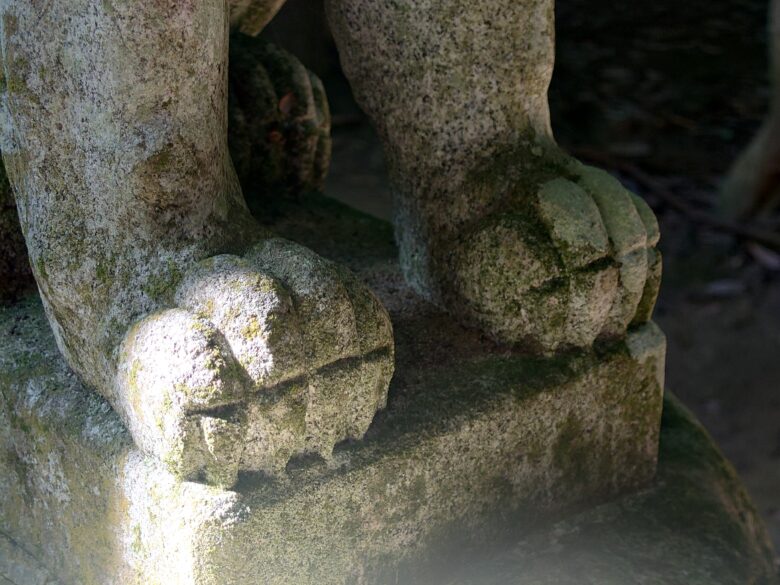 気多大社の大玉神社の狛犬の足