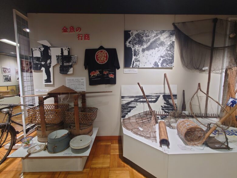 羽咋市歴史民俗資料館の金魚の行商の展示