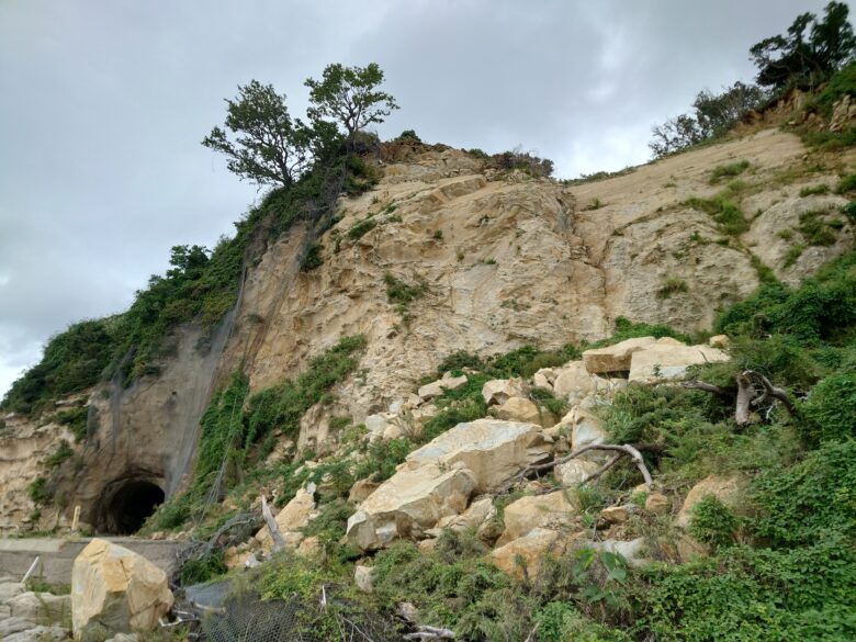 令和6年能登半島地震後の木ノ葉トンネル付近